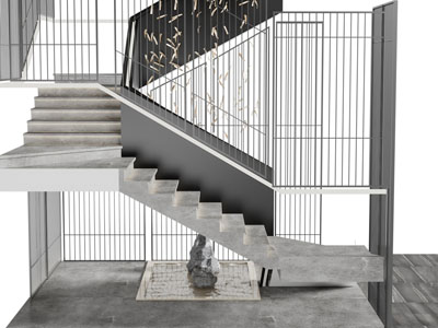 新中式旋转楼梯3d模型 新中式旋转楼梯