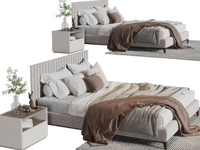 现代凹凸条纹床头双人床床头柜