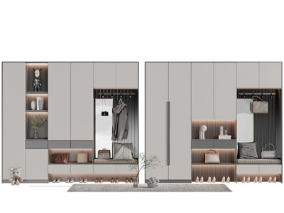 现代玄关带卡座装饰鞋柜