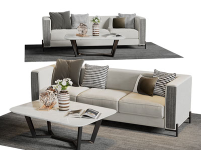 现代布艺多人沙发茶几组合