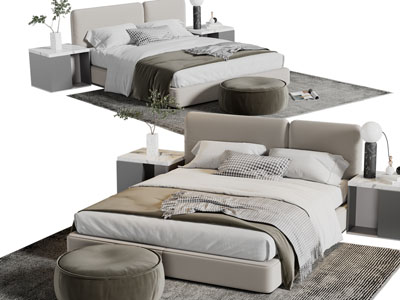 现代布艺双人床圆形坐墩