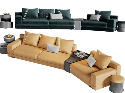 现代布艺弧形多人沙发3d模型 现代布艺弧形多人沙发