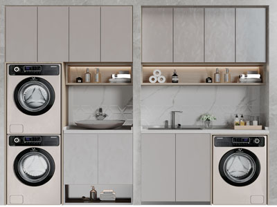 现代洗衣机烘干机储物收纳柜