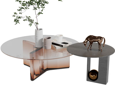 现代圆形玻璃茶几边几3d模型 现代圆形玻璃茶几边几