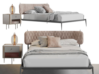 现代菱形纹理床头的双人床床头柜