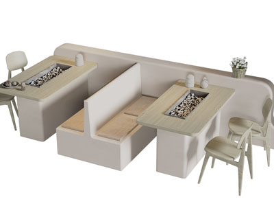 现代带卡座的火锅餐桌椅组合