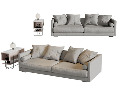 现代布艺多人沙发边几组合