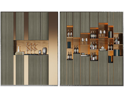 现代轻奢错层开放式镂空酒柜