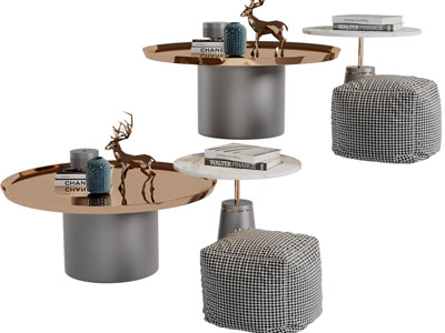 现代轻奢圆形茶几边几坐墩3d模型 现代轻奢圆形茶几边几坐墩