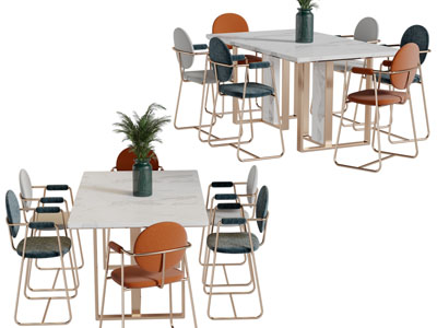 现代轻奢长方形餐桌椅组合