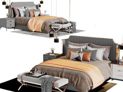 新中式布艺双人床床尾凳