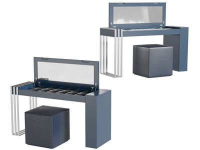 现代蓝色可折叠镜面的化妆梳妆台