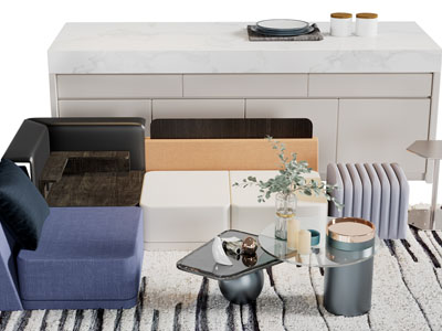 现代转角多人沙发茶几组合