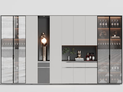 现代玻璃柜门的酒柜