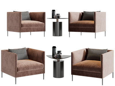 现代布艺单人沙发茶几