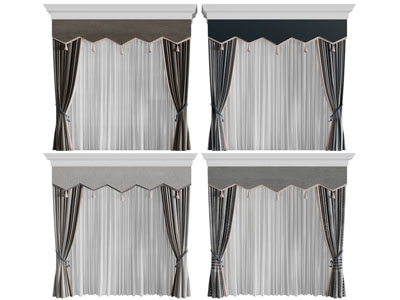 新中式窗纱窗帘3d模型 新中式窗纱窗帘