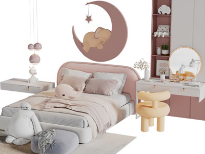 现代轻奢儿童公主床、梳妆台