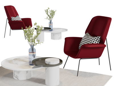 现代红色休闲椅子、边几