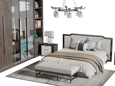 新中式双人床衣柜