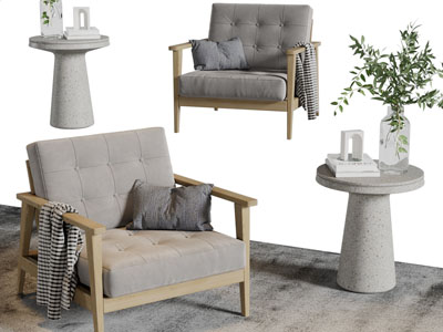 美式休闲单人沙发、边几