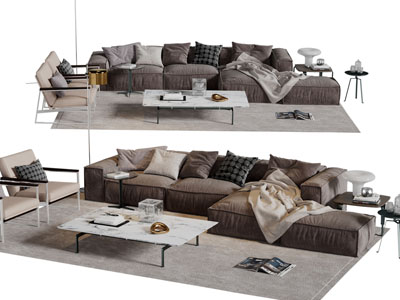 现代多人沙发茶几组合