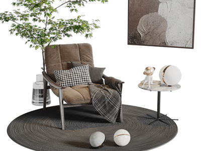 侘寂风休闲椅子、边几和装饰画