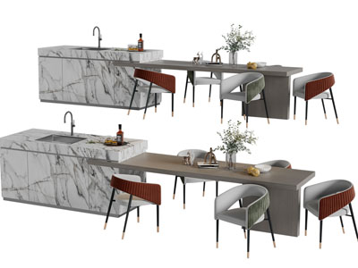 现代岛台吧台餐桌椅组合