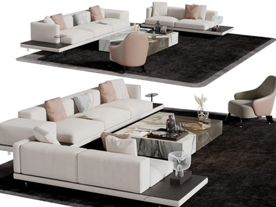 现代多人沙发茶几组合