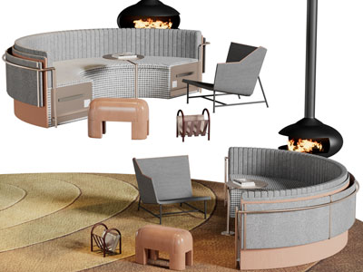 现代轻奢圆弧形沙发茶几组合