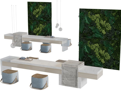 新中式茶桌、坐凳