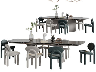 现代长方形餐桌椅组合