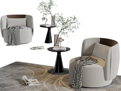 现代轻奢单人沙发、边几