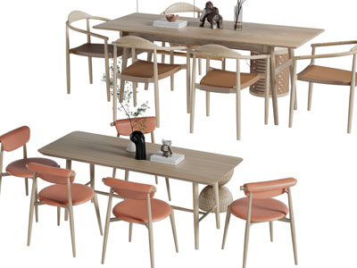 侘寂风实木长方形餐桌椅组合