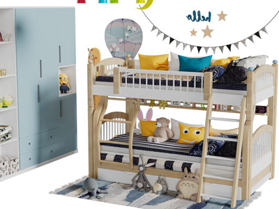 北欧儿童上下床、衣柜