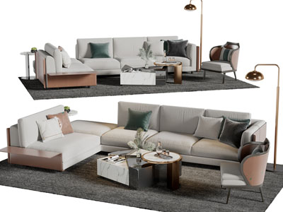 现代轻奢转角沙发茶几组合