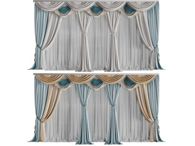 欧式布艺窗纱窗帘3d模型 欧式布艺窗纱窗帘