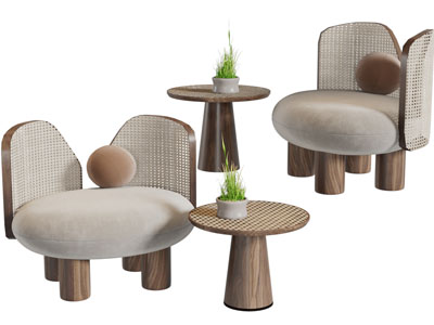 侘寂风单人沙发、边几