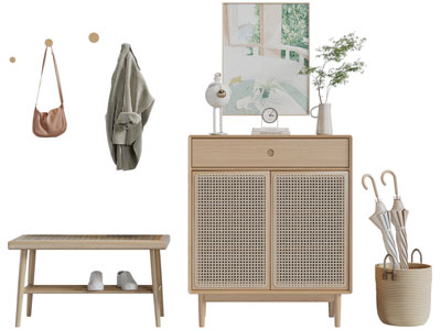 侘寂风玄关柜、换鞋凳