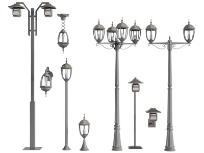 欧式复古带玻璃灯罩的路灯地灯