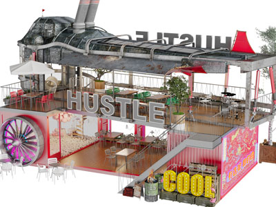 工业风火车主题餐厅饭店