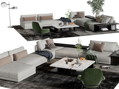 现代转角多人沙发茶几组合