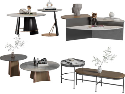 现代圆形茶几组合3d模型 现代圆形茶几组合