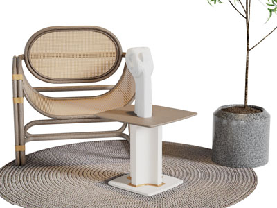 侘寂风藤艺休闲椅子边几