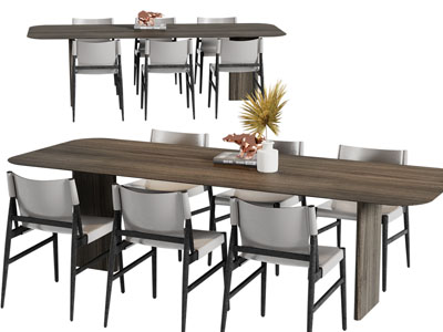 新中式实木长方形餐桌椅组合