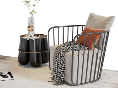 现代镂空扶手单人沙发边几