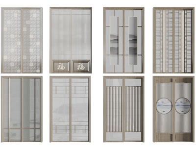 新中式实木边框推拉门