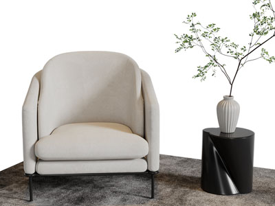 现代白色单人沙发边几组合