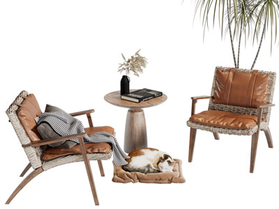 北欧皮革坐垫休闲椅子边几