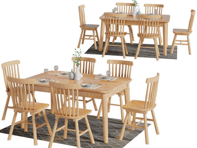 北欧实木长方形餐桌椅组合