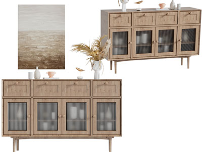 北欧实木玻璃柜门的餐边柜